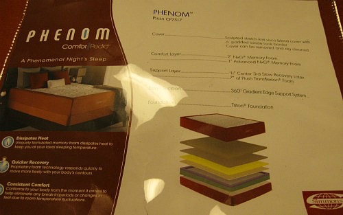 A close up of the information on a Simmons Comforpedic Phenom showing it's similarity to the Loft.