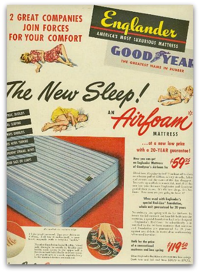 Ad from the 50's showing rubber latex in Englander mattresses.
